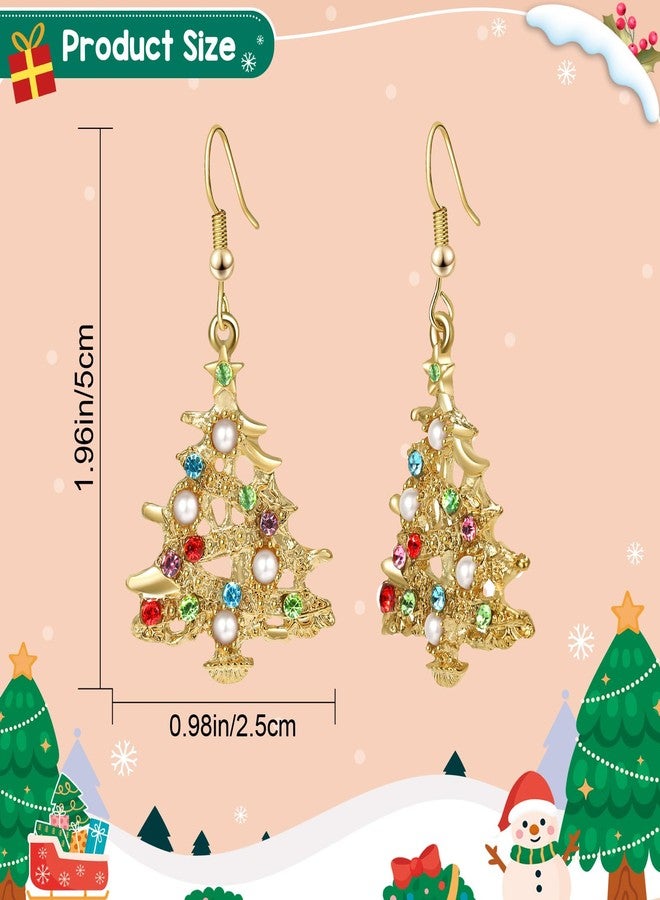 Joyline Christmas Stocking Stuffers for Women-Colorful Stones Pearls Alloy Dangle Christmas Tree Earrings Holiday Party Jewelry Gift - Image 2
